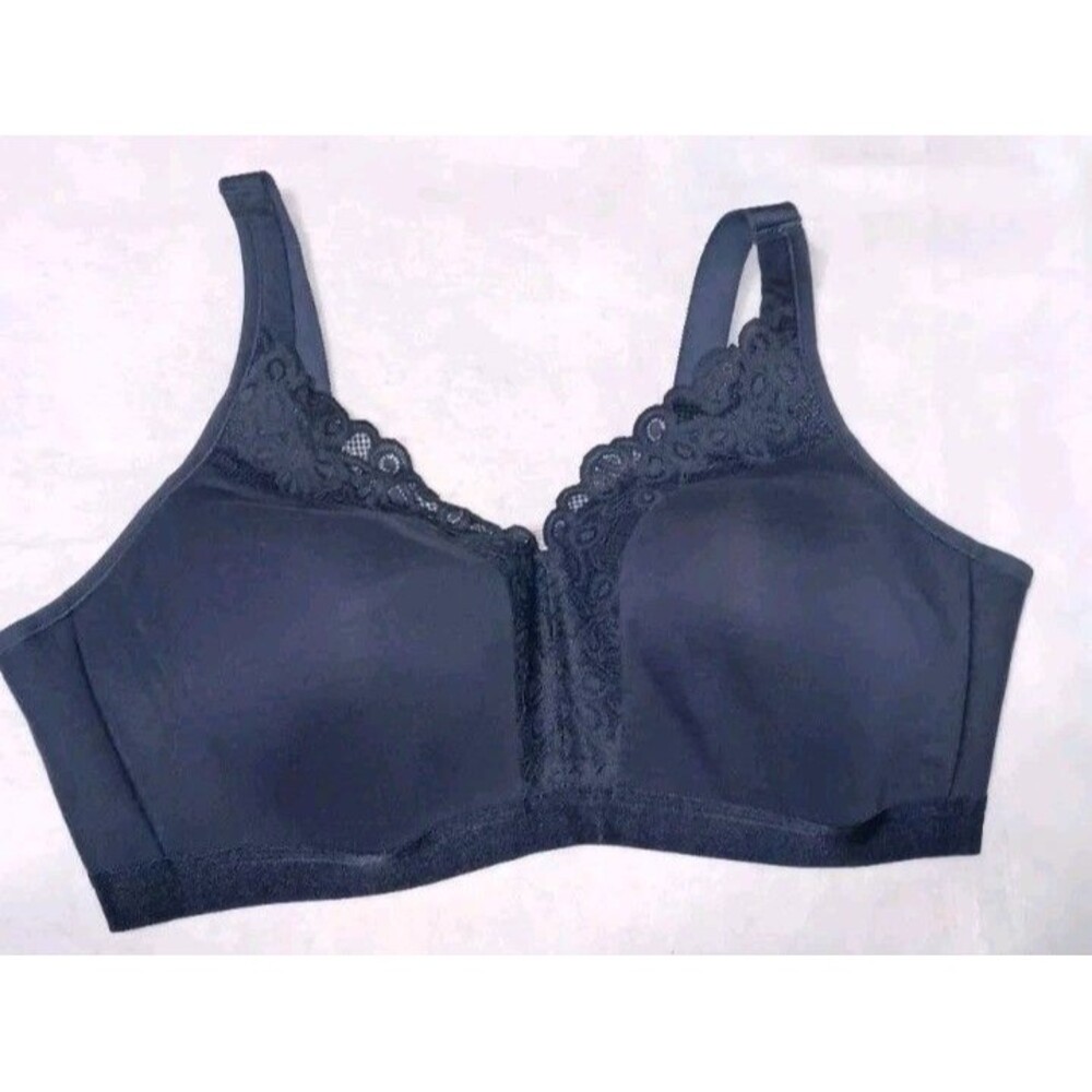Cacique Bra Womens Size 46DDD Navy Blue Lace Trim Hooks Adjustable Straps...